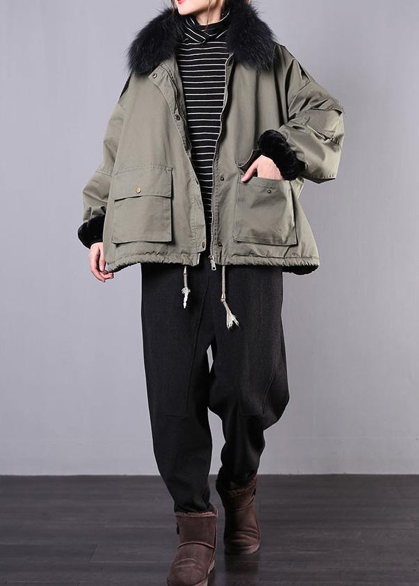 2025 army green casual outfit oversize snow jackets pockets faux fur collar winter coats