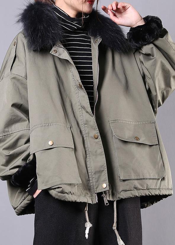 2025 army green casual outfit oversize snow jackets pockets faux fur collar winter coats