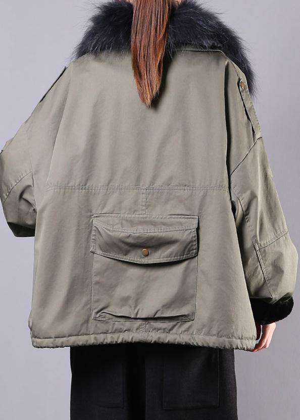 2025 army green casual outfit oversize snow jackets pockets faux fur collar winter coats