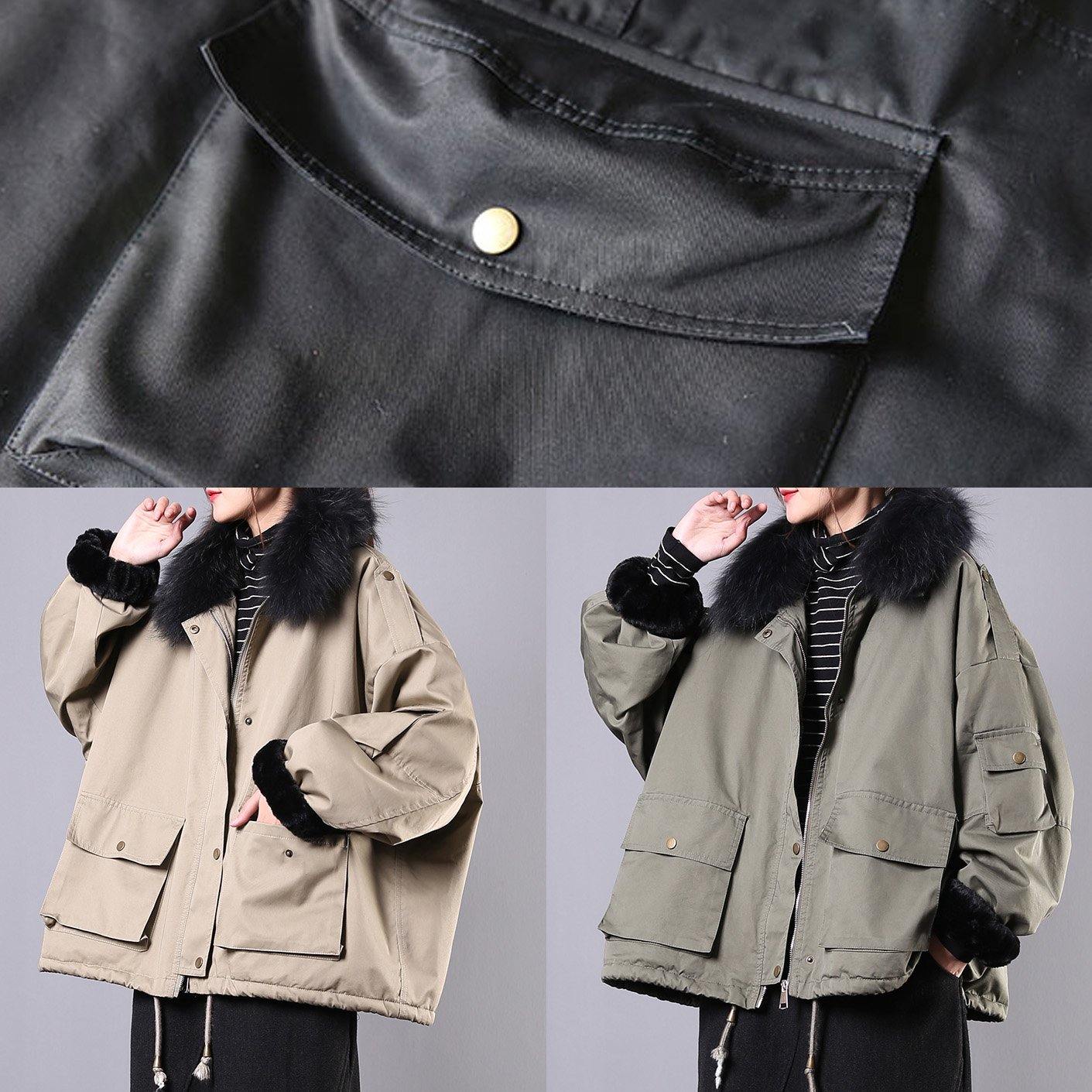 2025 army green casual outfit oversize snow jackets pockets faux fur collar winter coats