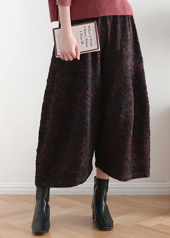 2025 autumn and winter literary wide leg pants large size jacquard retro nine points red pants