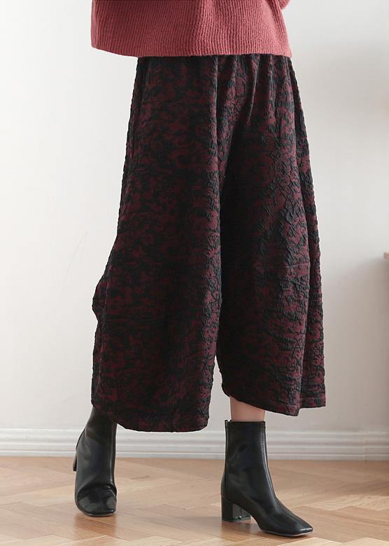 2025 autumn and winter literary wide leg pants large size jacquard retro nine points red pants