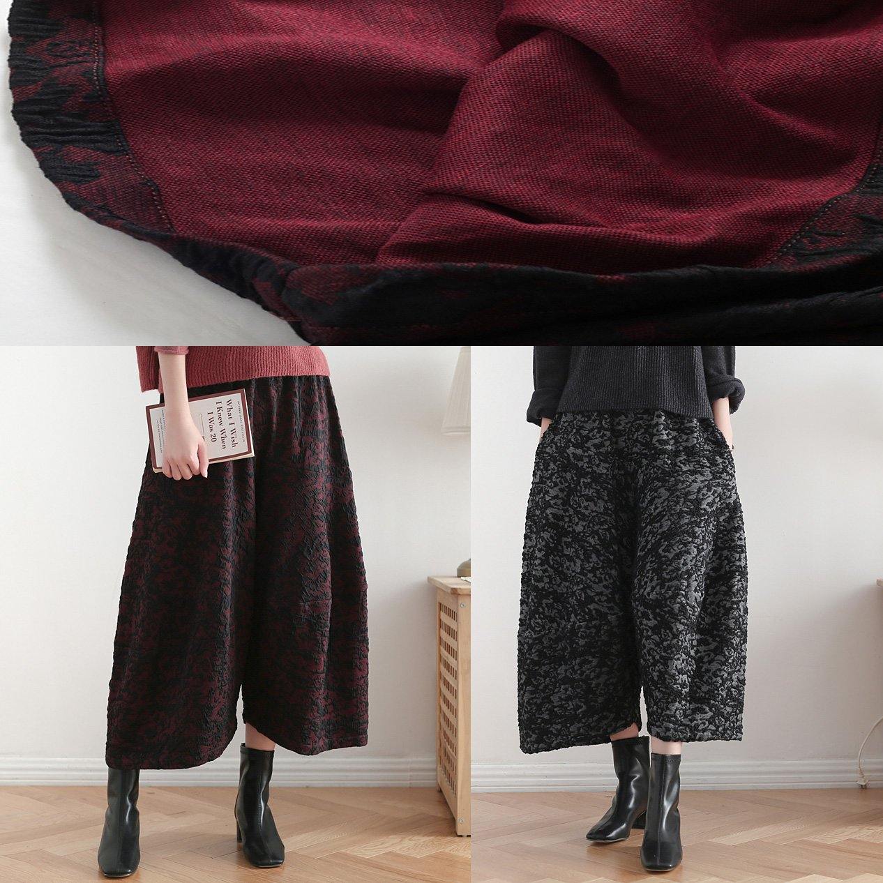 2025 autumn and winter literary wide leg pants large size jacquard retro nine points red pants