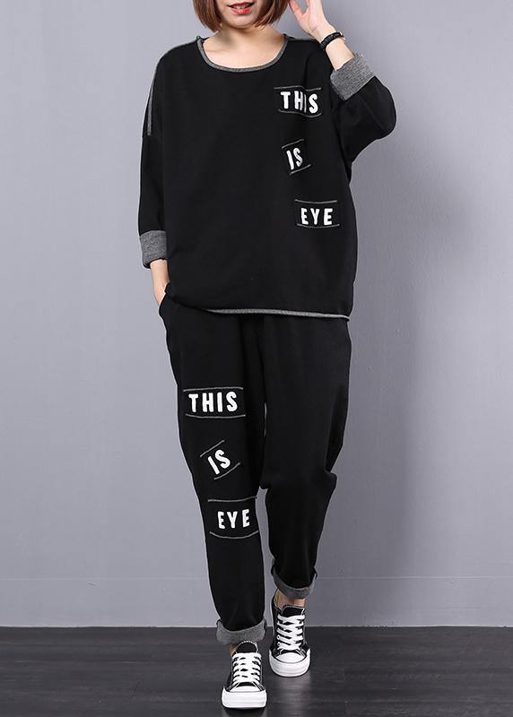 2025 autumn cotton black  alphabet women casual two pieces