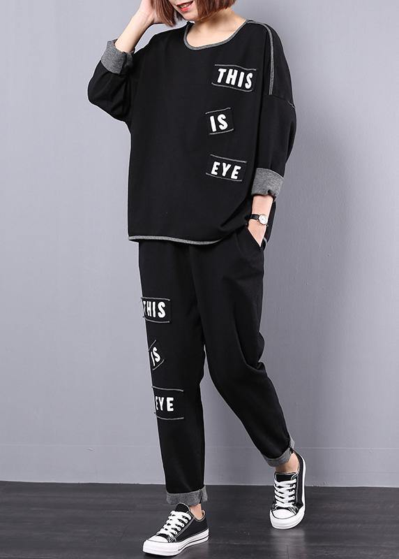 2025 autumn cotton black  alphabet women casual two pieces