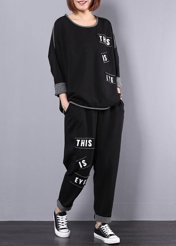 2025 autumn cotton black  alphabet women casual two pieces