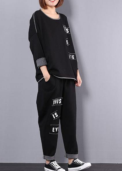 2025 autumn cotton black  alphabet women casual two pieces