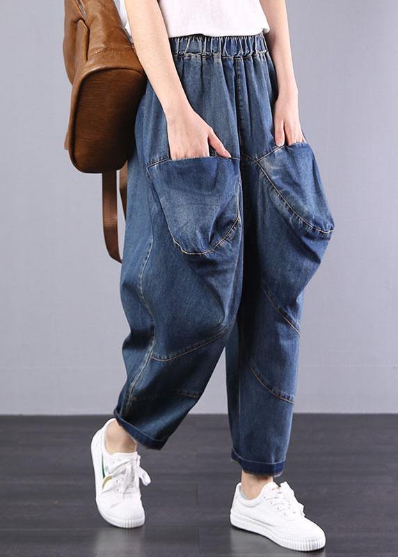 2025 autumn old casual pants big pockets denim blue harem pants