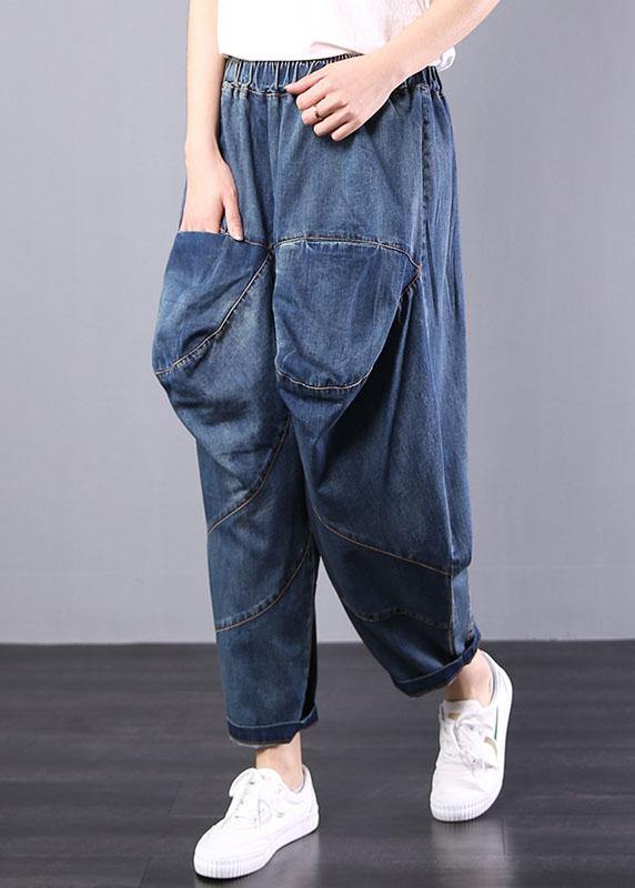 2025 autumn old casual pants big pockets denim blue harem pants