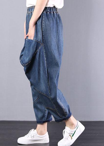 2025 autumn old casual pants big pockets denim blue harem pants