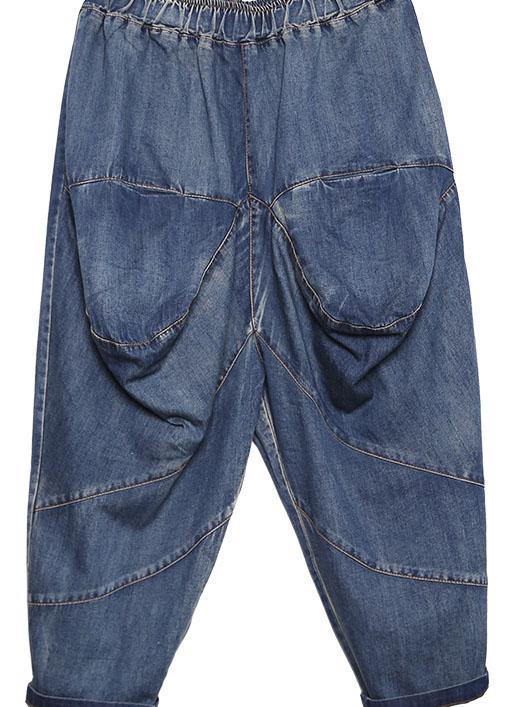 2025 autumn old casual pants big pockets denim blue harem pants