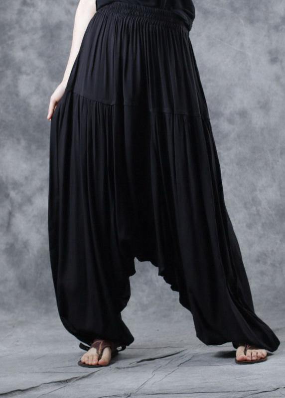 2025 black elastic waist new linen pants loose  Cinched harem pants