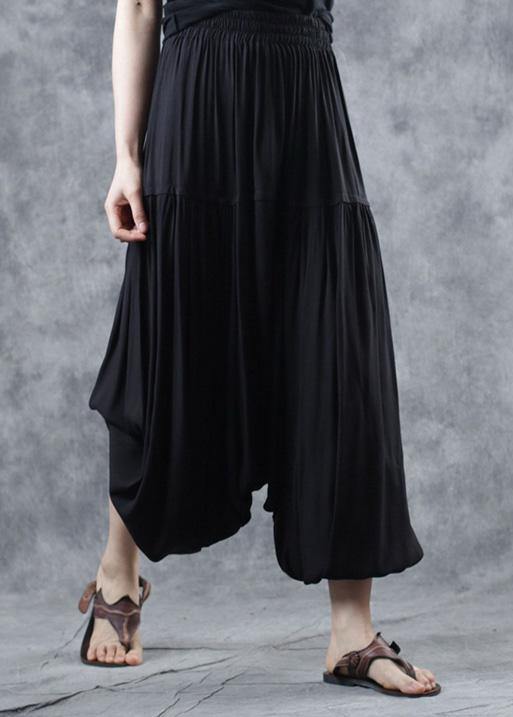 2025 black elastic waist new linen pants loose  Cinched harem pants