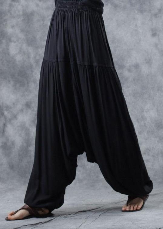 2025 black elastic waist new linen pants loose  Cinched harem pants