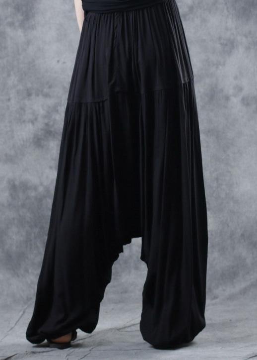 2025 black elastic waist new linen pants loose  Cinched harem pants