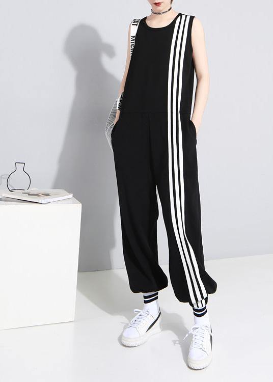 2025 black fashion cotton linen sleeveless tops casual jumpsuit pants