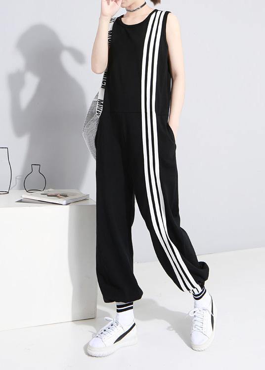 2025 black fashion cotton linen sleeveless tops casual jumpsuit pants