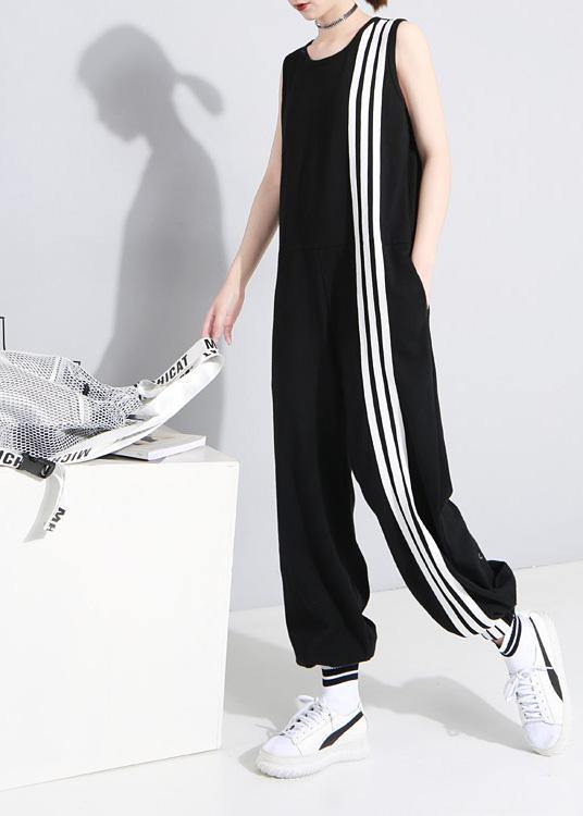 2025 black fashion cotton linen sleeveless tops casual jumpsuit pants