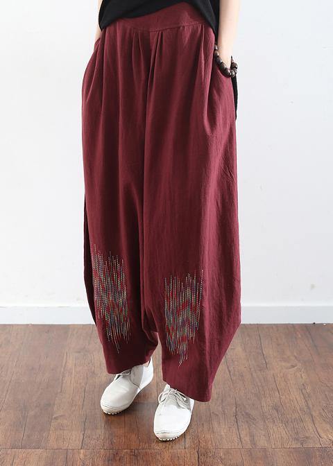 2025 burgundy cotton linen wide leg pant plus size traveling pants