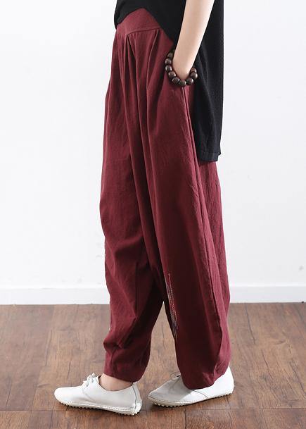 2025 burgundy cotton linen wide leg pant plus size traveling pants