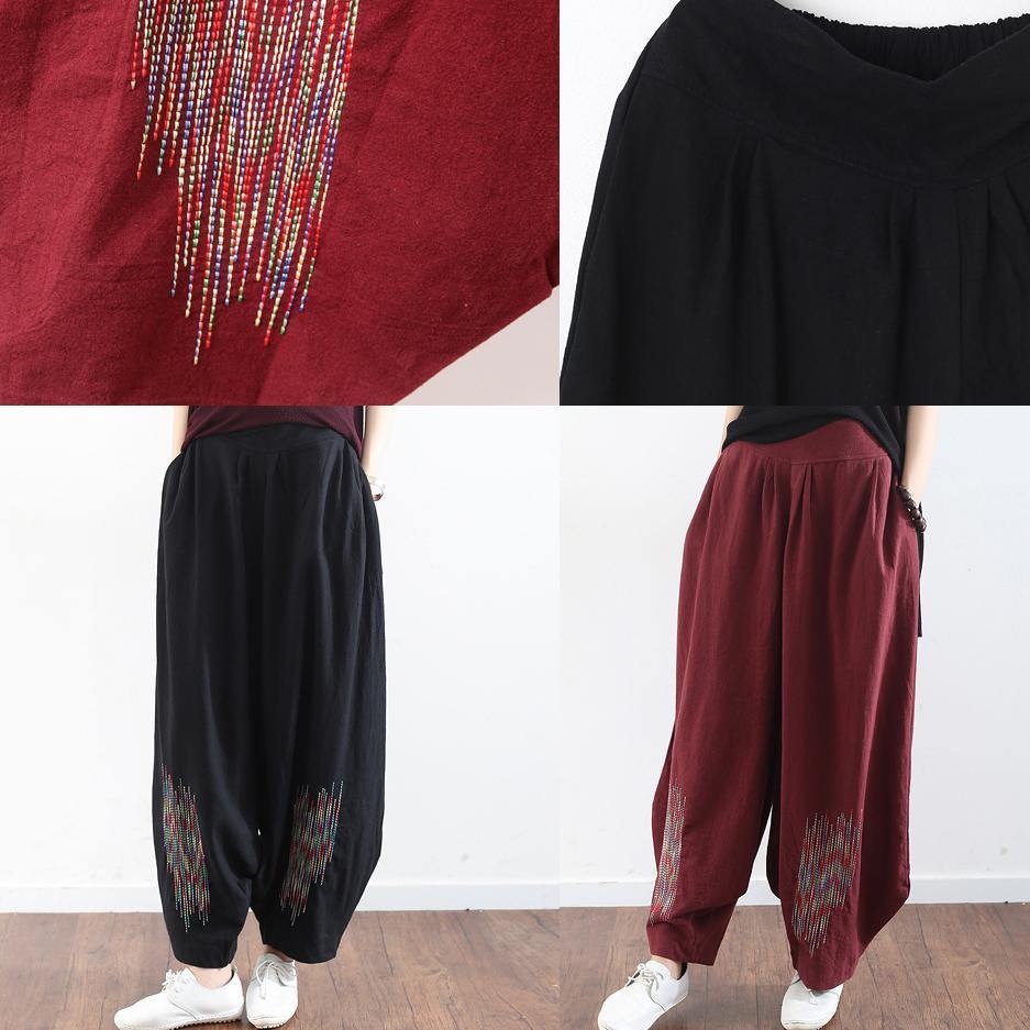 2025 burgundy cotton linen wide leg pant plus size traveling pants