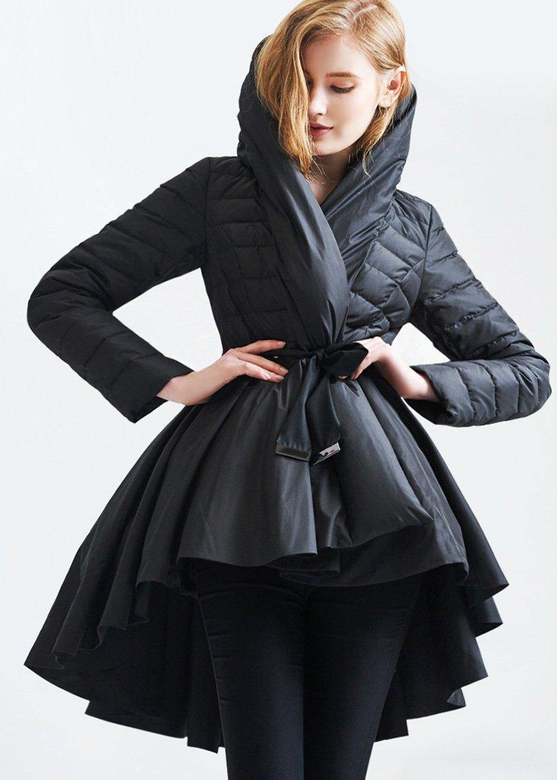 2025 casual snow jackets hooded overcoat black drawstring duck down coat