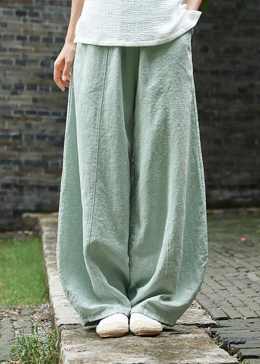 2025 cotton and linen women's Chinese style ramie wild pants yoga Green-Cashew pants