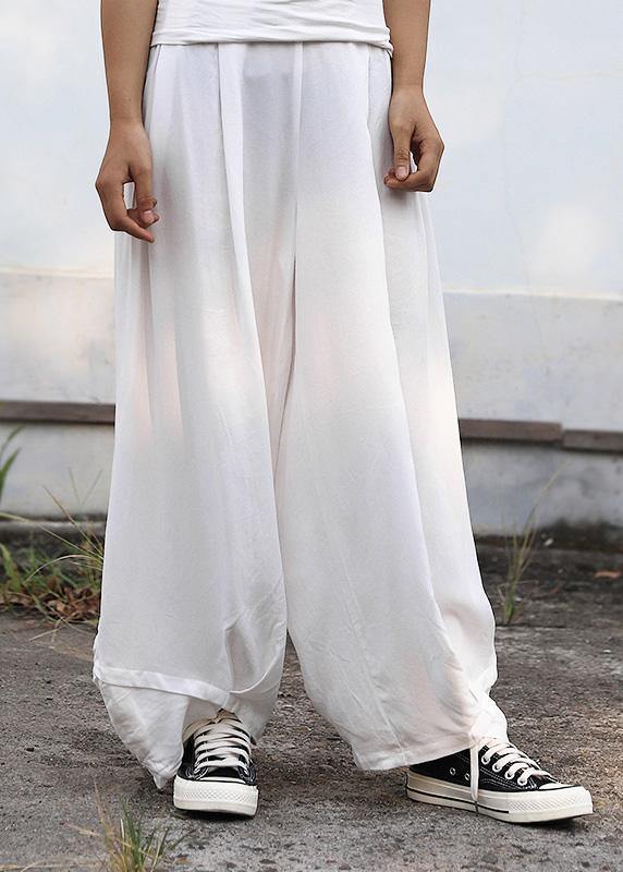 2025 fall women silk linen pants plus size white wide leg pants