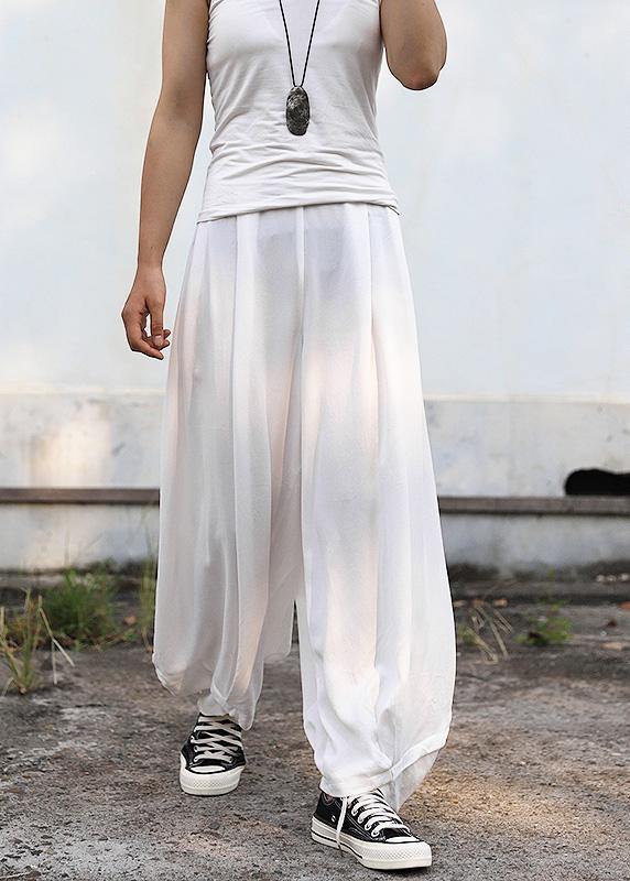 2025 fall women silk linen pants plus size white wide leg pants