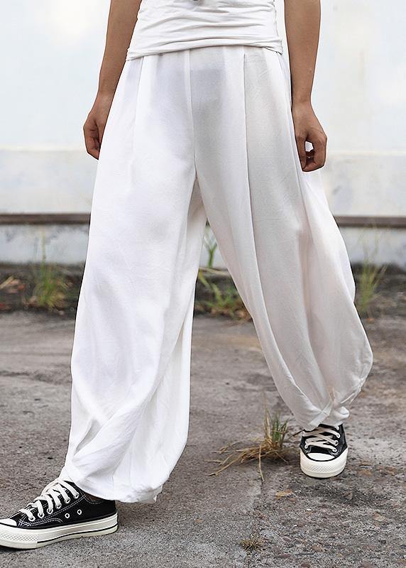 2025 fall women silk linen pants plus size white wide leg pants