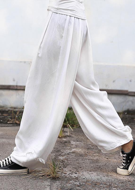 2025 fall women silk linen pants plus size white wide leg pants