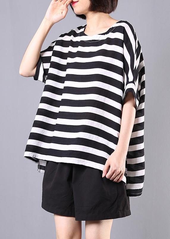 2025 new cotton blended black striped short sleeve pullover with elastic waist short two pieces