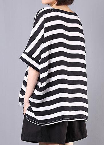 2025 new cotton blended black striped short sleeve pullover with elastic waist short two pieces