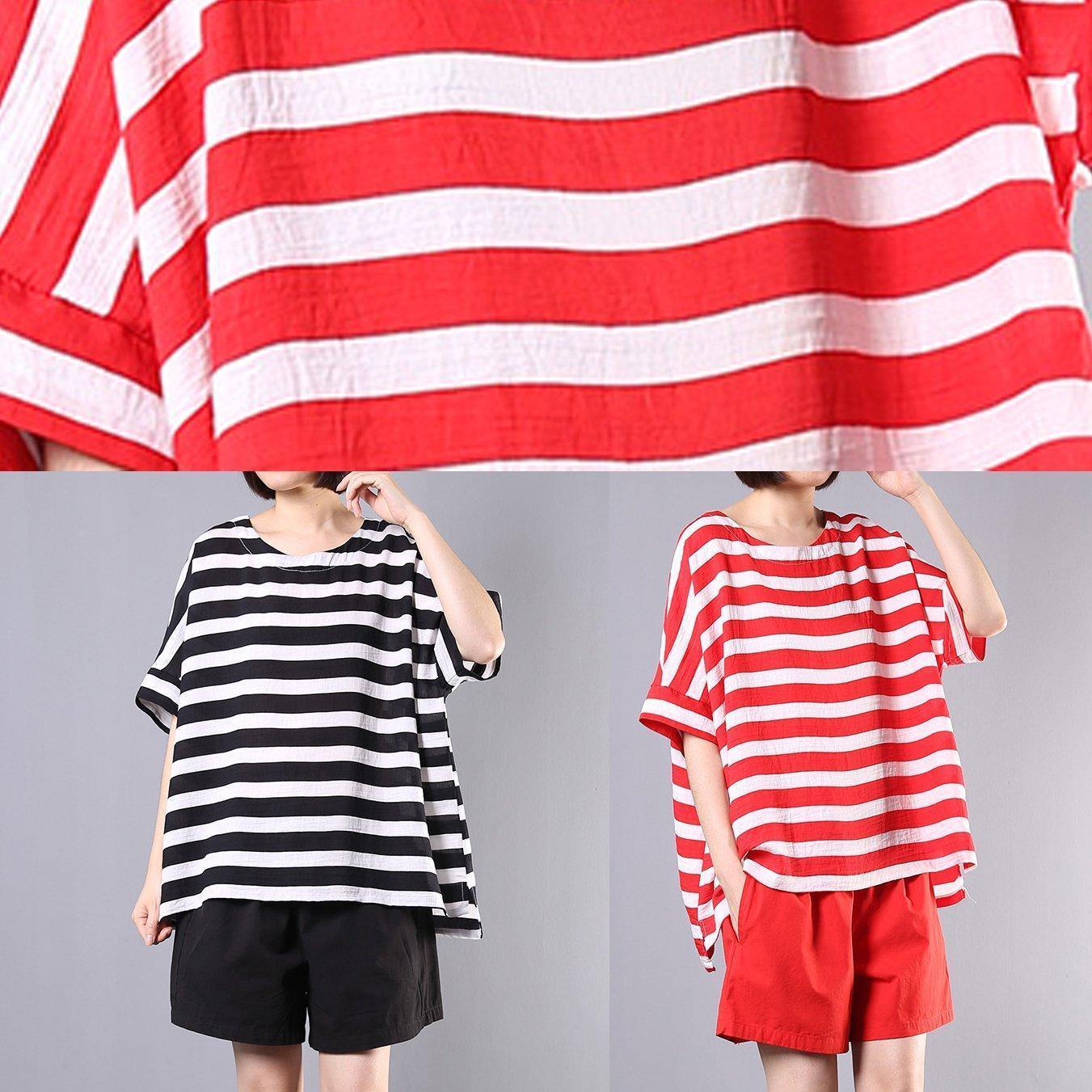 2025 new cotton blended black striped short sleeve pullover with elastic waist short two pieces