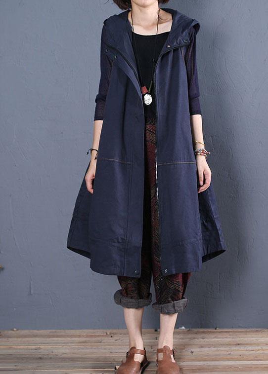 2025 oversize long coat fall blue hooded sleeveless jackets