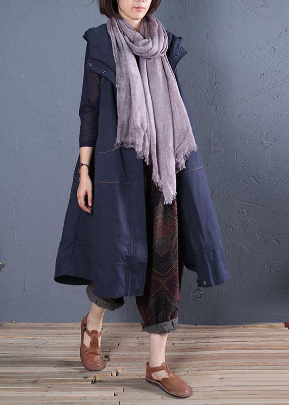 2025 oversize long coat fall blue hooded sleeveless jackets