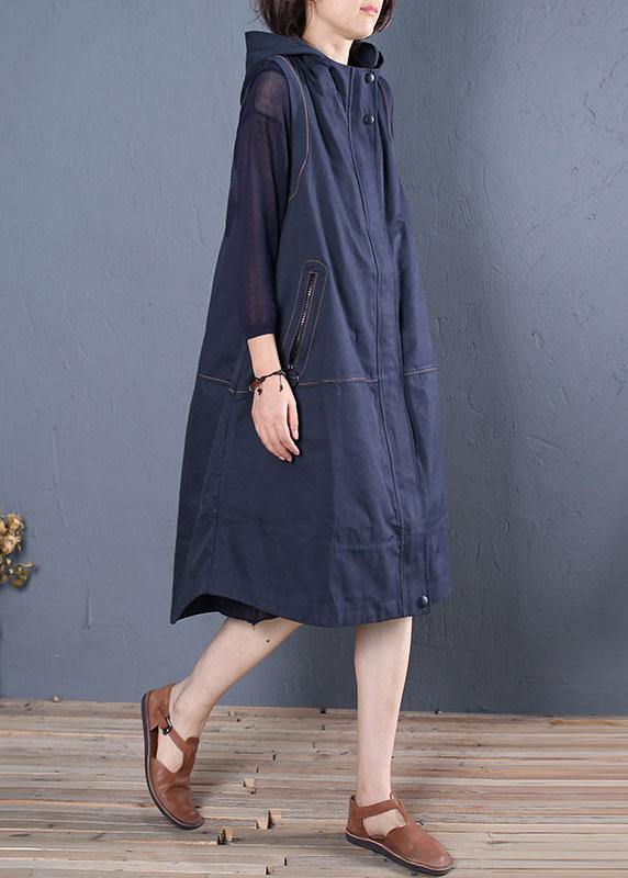 2025 oversize long coat fall blue hooded sleeveless jackets