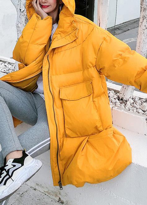 2025 oversized down jacket big pockets winter outwear yellow hooded womens coats