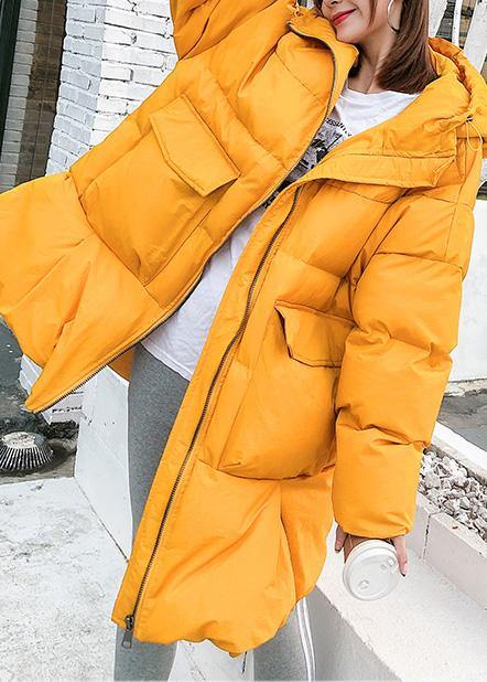 2025 oversized down jacket big pockets winter outwear yellow hooded womens coats