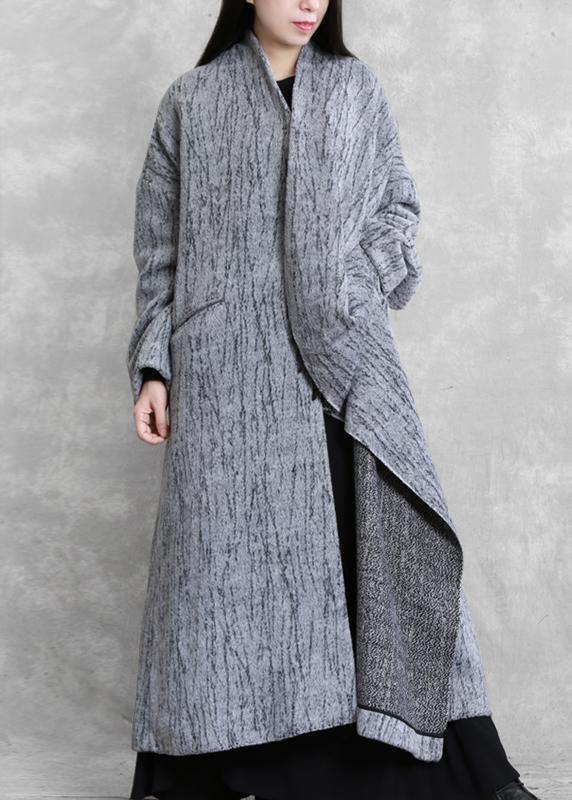 2025 oversized long coat women gray asymmetric pockets Woolen Coats Women