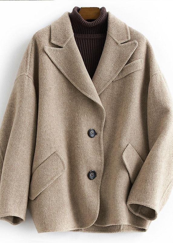 2025 oversized medium length coat Button Down nude Notched wool overcoat