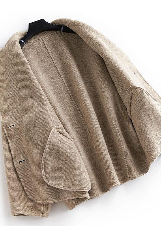 2025 oversized medium length coat Button Down nude Notched wool overcoat