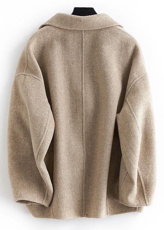 2025 oversized medium length coat Button Down nude Notched wool overcoat