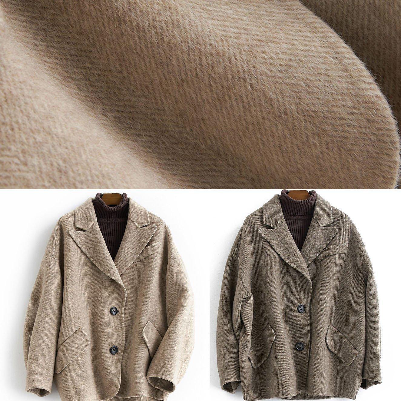 2025 oversized medium length coat Button Down nude Notched wool overcoat