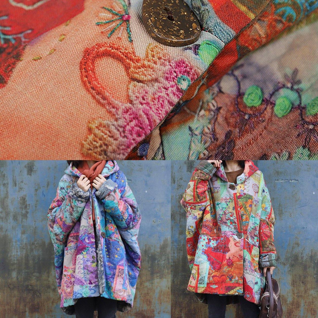 2025 purple prints overcoat oversized warm winter coat hooded patchwork overcoat