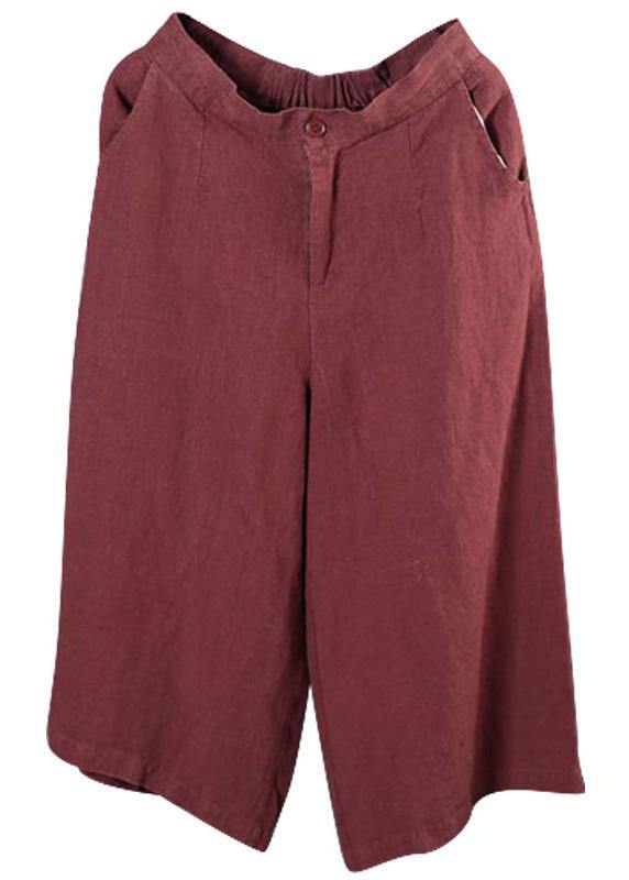 2025 red loose linen pants fall women pockets wide leg pants