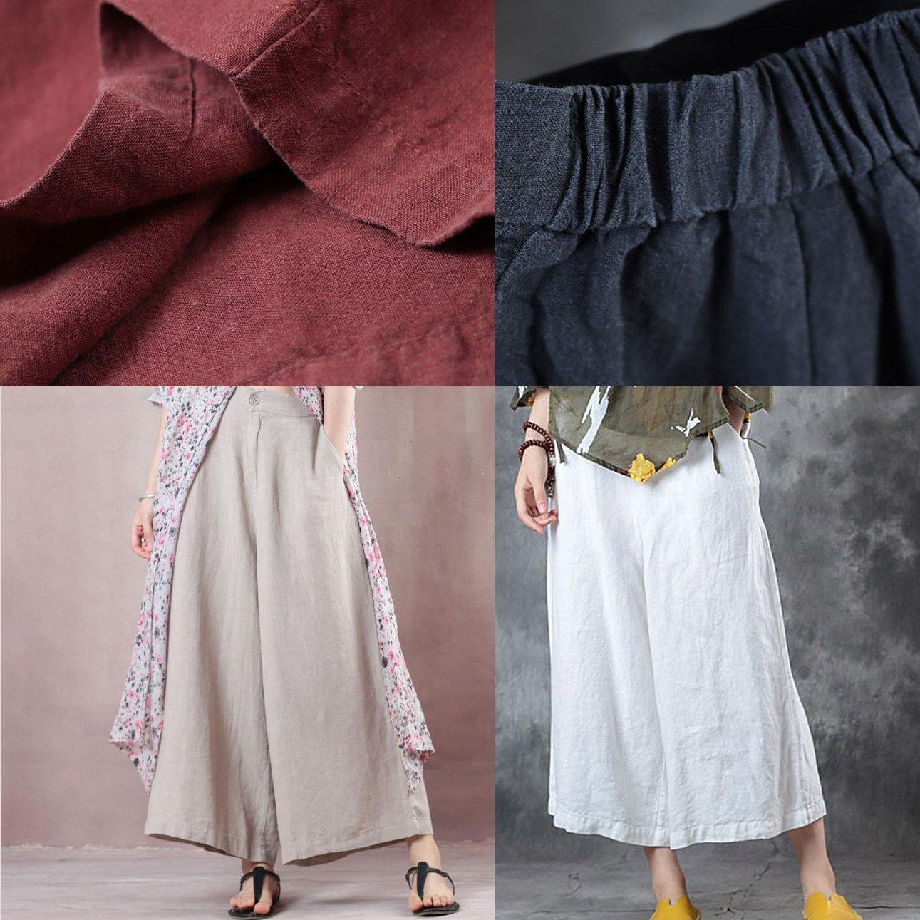 2025 red loose linen pants fall women pockets wide leg pants