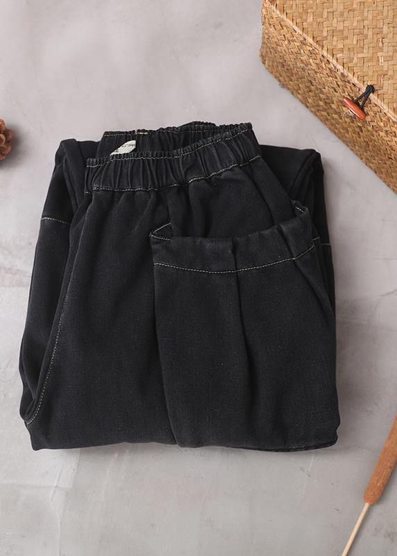 2025 winter black patchwork cotton pants two pockets thick denim pants