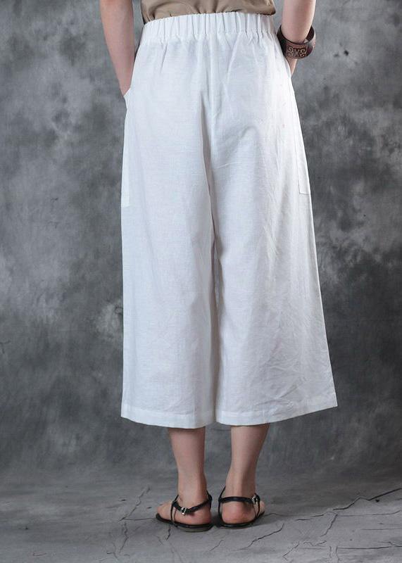 2025 women linen pants loose elastic waist crop white pants