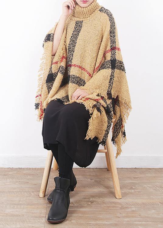 2025 yellow original cloak shawl plaid high neck oversize sweater